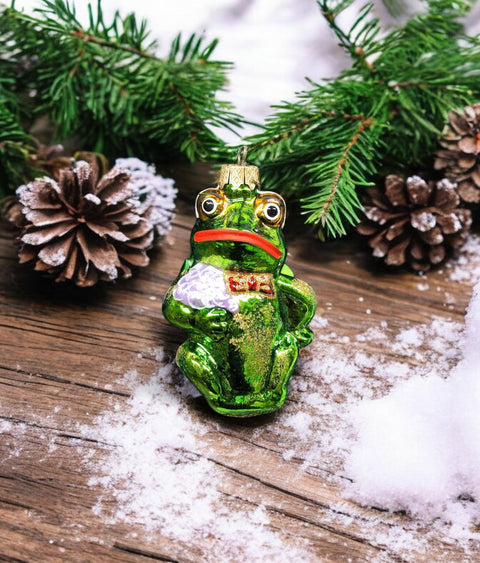 Hand Decorated Glass Keepsake Ornament - Charming  Frog Design
