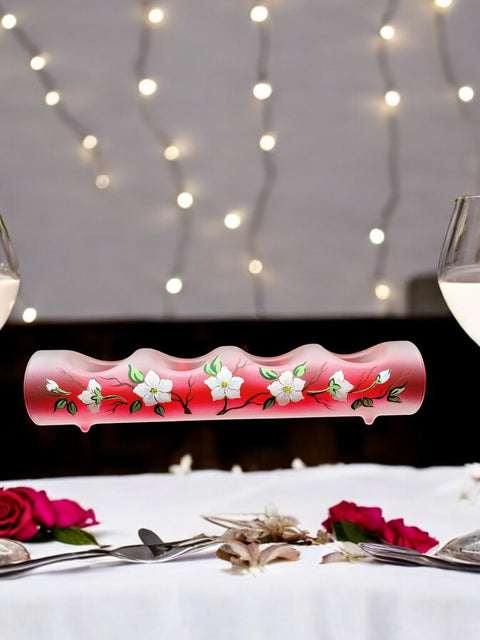 Red Glass Quad Candle Holder - Dogwood Flower Yule Log Style