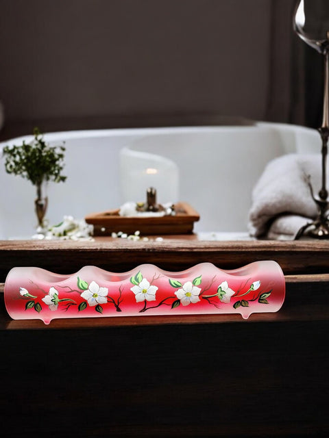 Red Glass Quad Candle Holder - Dogwood Flower Yule Log Style
