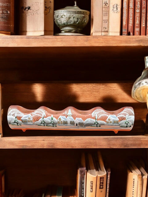 Orange Glass Quad Candle Holder - White Church Yule Log Style