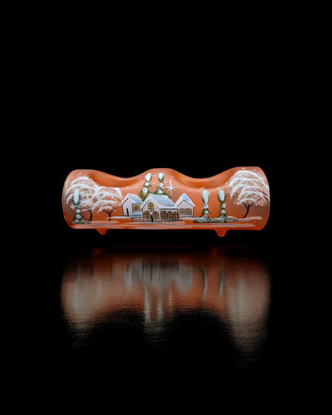 Orange Glass Double  Candle Holder  - White Cabins Yule Log Style