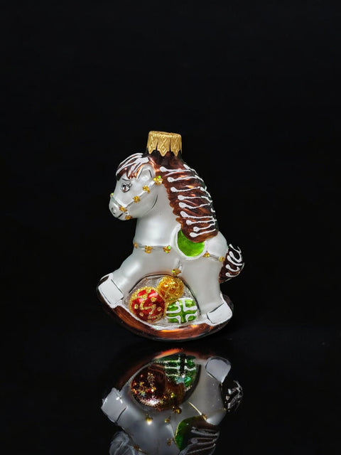 Hand Decorated Glass Keepsake Ornament - Charming Rocking Horse Design