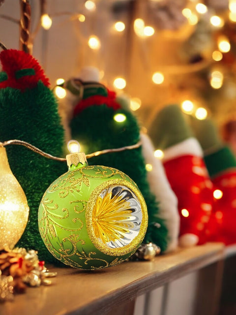 Green Blown Glass Ornament - Green & Gold - Refractor