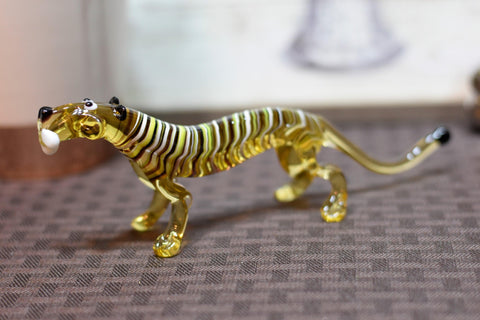 Naturally Colored Glass Figurine - Handcrafted - Tiger Design