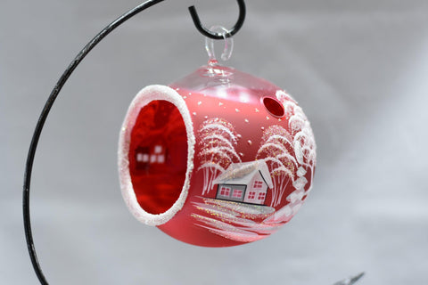 Red Glass Terrarium Candle Holder - White Cabins