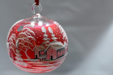 Red Glass Terrarium Candle Holder - White Cabins
