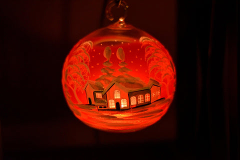 Red Glass Terrarium Candle Holder - White Cabins