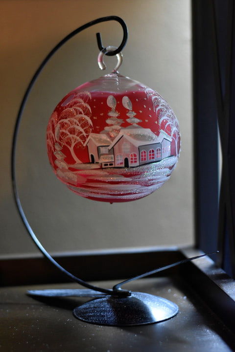 Red Glass Terrarium Candle Holder - White Cabins