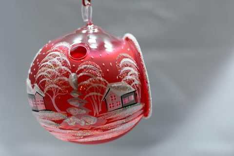 Red Glass Terrarium Candle Holder - White Cabins