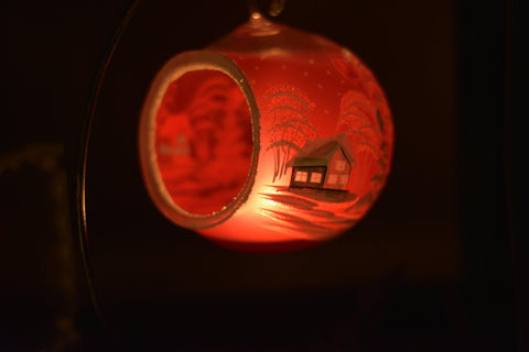Red Glass Terrarium Candle Holder - White Cabins
