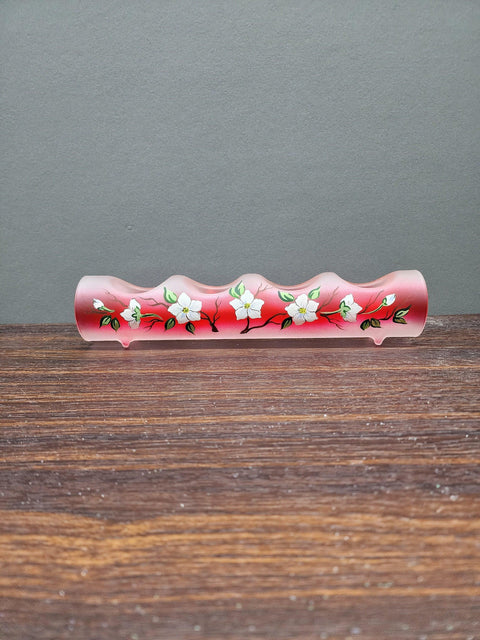 Red Glass Quad Candle Holder - Dogwood Flower Yule Log Style