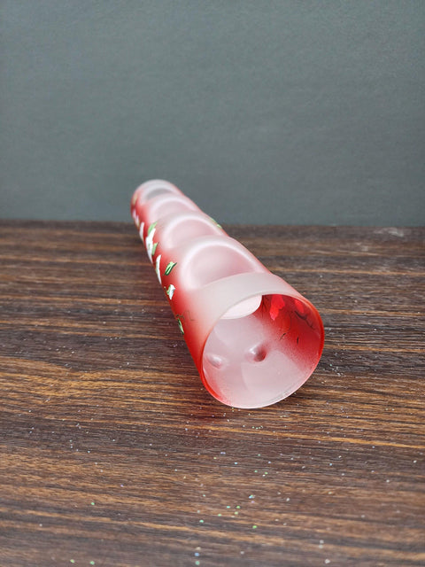 Red Glass Quad Candle Holder - Dogwood Flower Yule Log Style