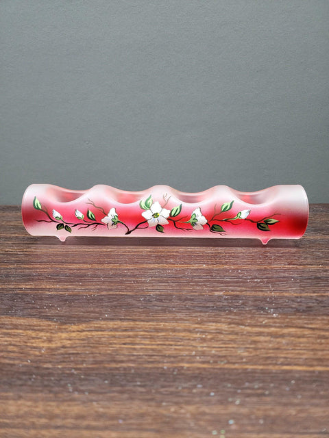 Red Glass Quad Candle Holder - Dogwood Flower Yule Log Style