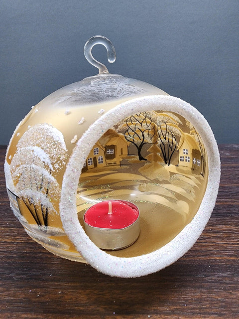 Yellow Glass Terrarium Candle Holder - White Cabins