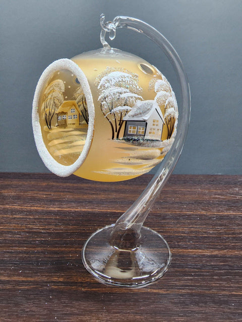 Yellow Glass Terrarium Candle Holder - White Cabins