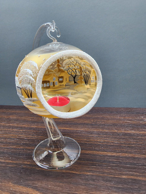 Yellow Glass Terrarium Candle Holder - White Cabins