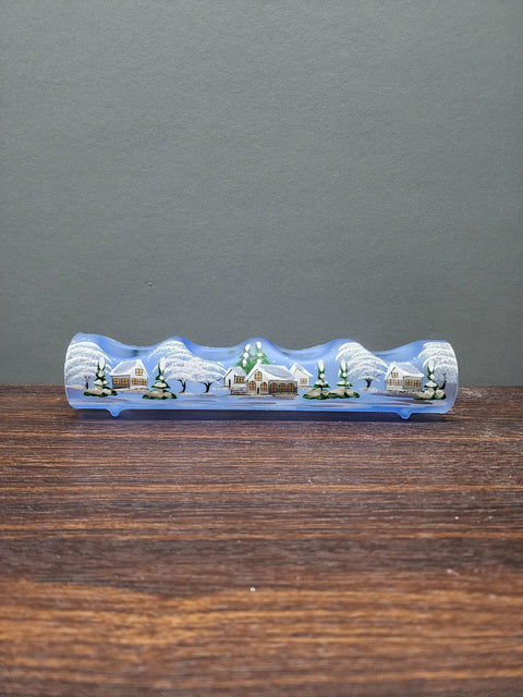 Light Blue Glass Quad Candle Holder - White Cabins Yule Log Style