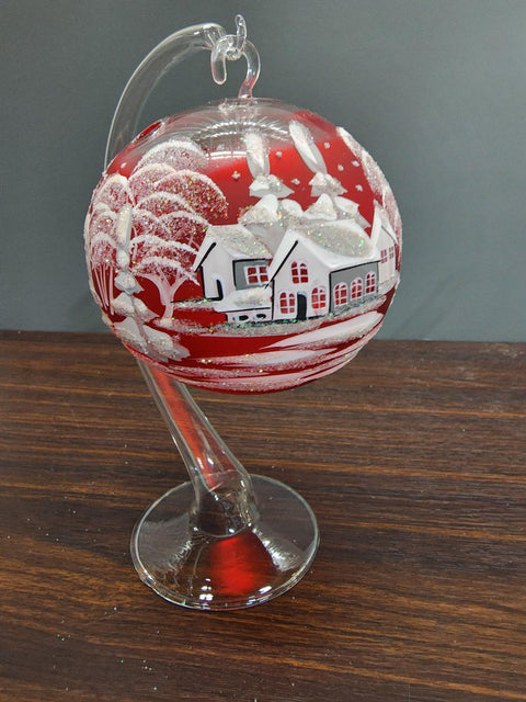 Red Glass Terrarium Candle Holder - White Cabins