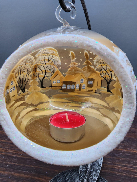 Yellow Glass Terrarium Candle Holder - White Cabins