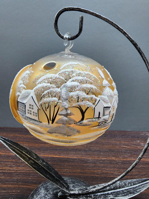 Yellow Glass Terrarium Candle Holder - White Cabins