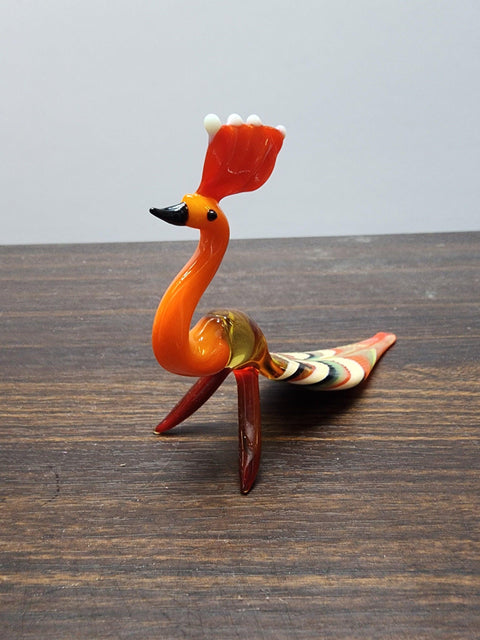 Naturally Colored Glass Figurine - Handcrafted - Peacock Design